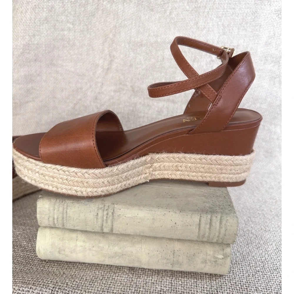 Lauren Ralph Lauren Delores Espadrille‎ Wedge Sandals Brown Leather 7B